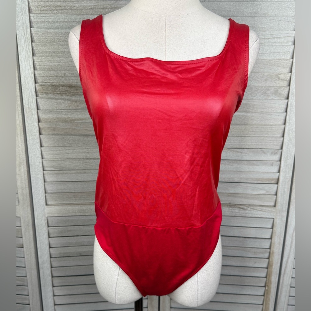 JUST POLLY (Polly and Esther) Red Faux Leather Sleeveless Bodysuit-XL